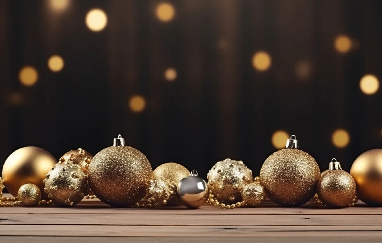 Фото обои украшения, шары, Новый Год, Рождество, golden, new year, Christmas, balls