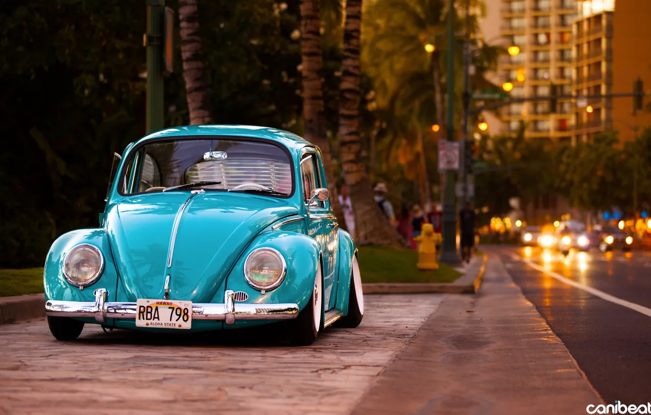 Фото обои улица, жук, классика, tuning, фольксваген, stance, Volkswagen Beetle
