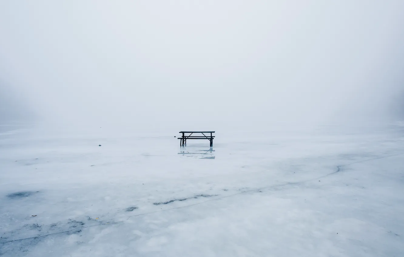 Фото обои зима, лёд, скамья