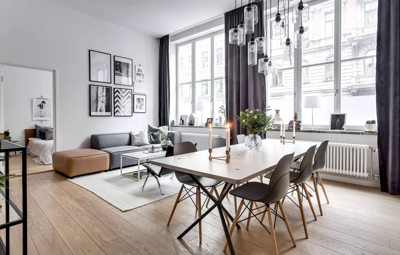 Фото обои интерьер, гостиная, столовая, скандинавский стиль, Apartment in Stockholm, by Alexander White
