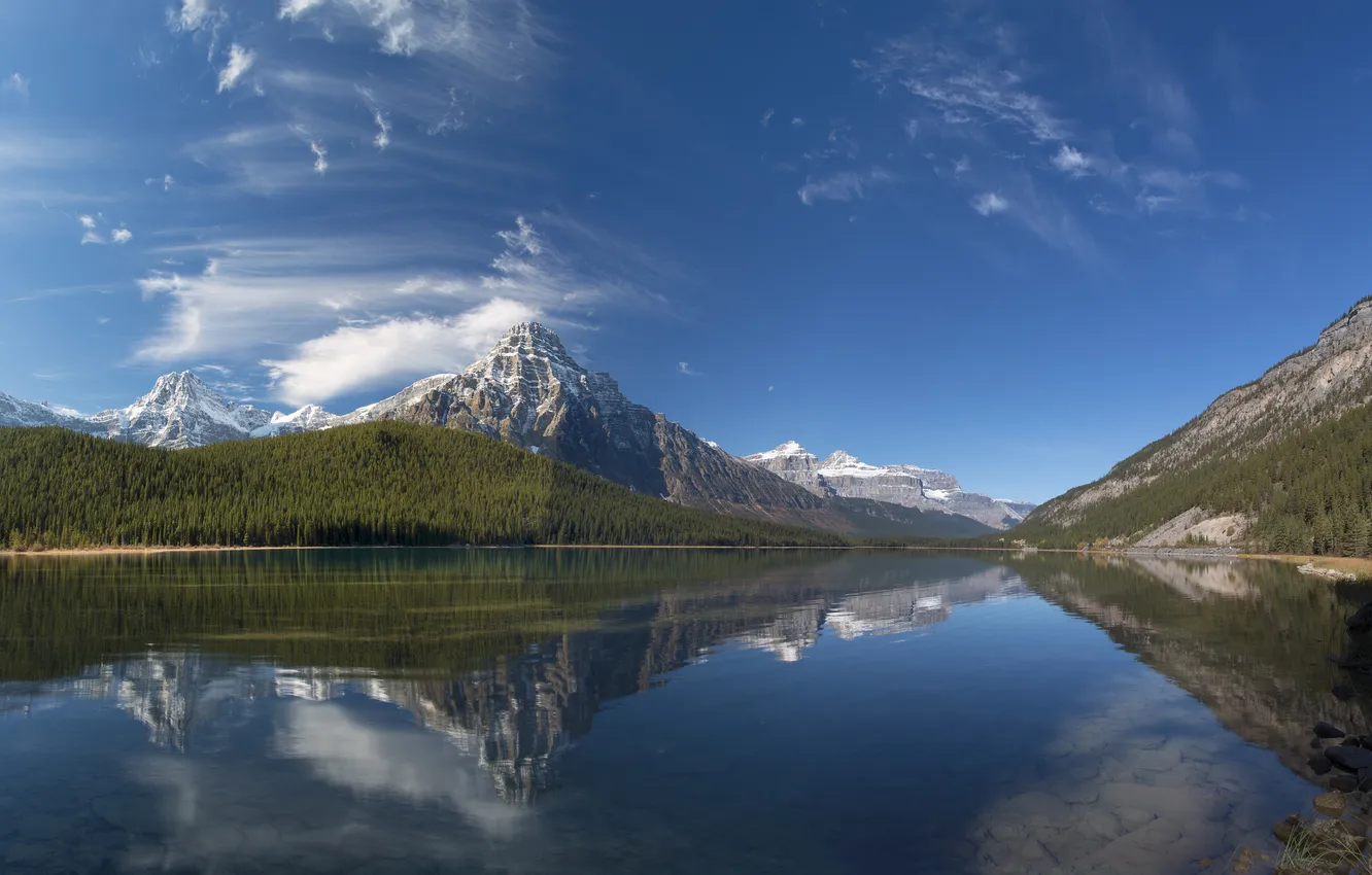 Фото обои лес, небо, вода, горы, тучи, природа, озеро