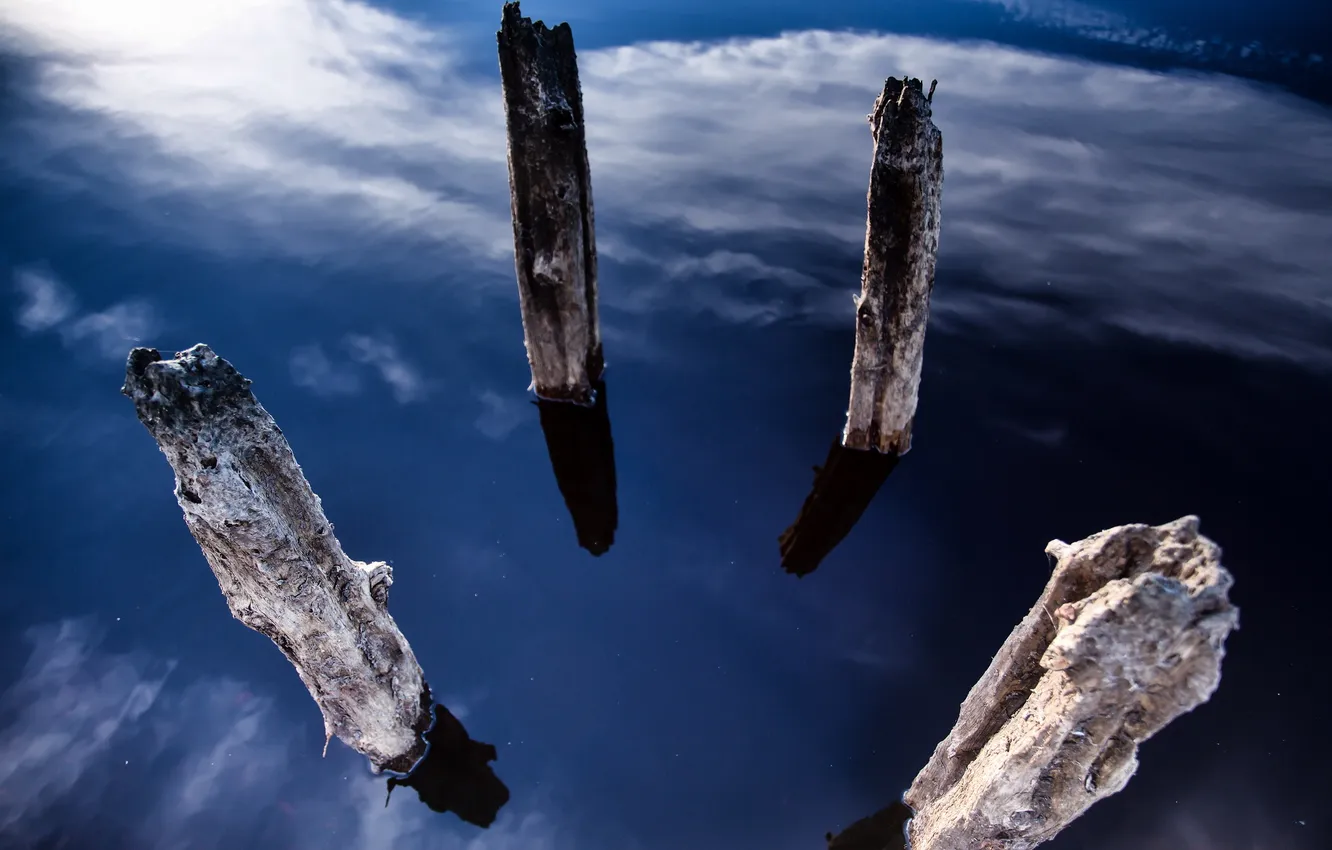 Фото обои sky, wood, blue, water, clouds, reflection
