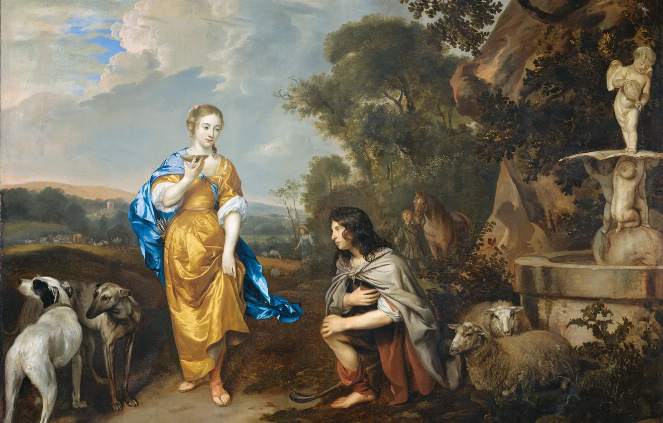 Фото обои масло, картина, холст, 1670, Портрет молодой пары как Гранида и Дайфило, Johannes Mijtens, Йоханнес Митенс