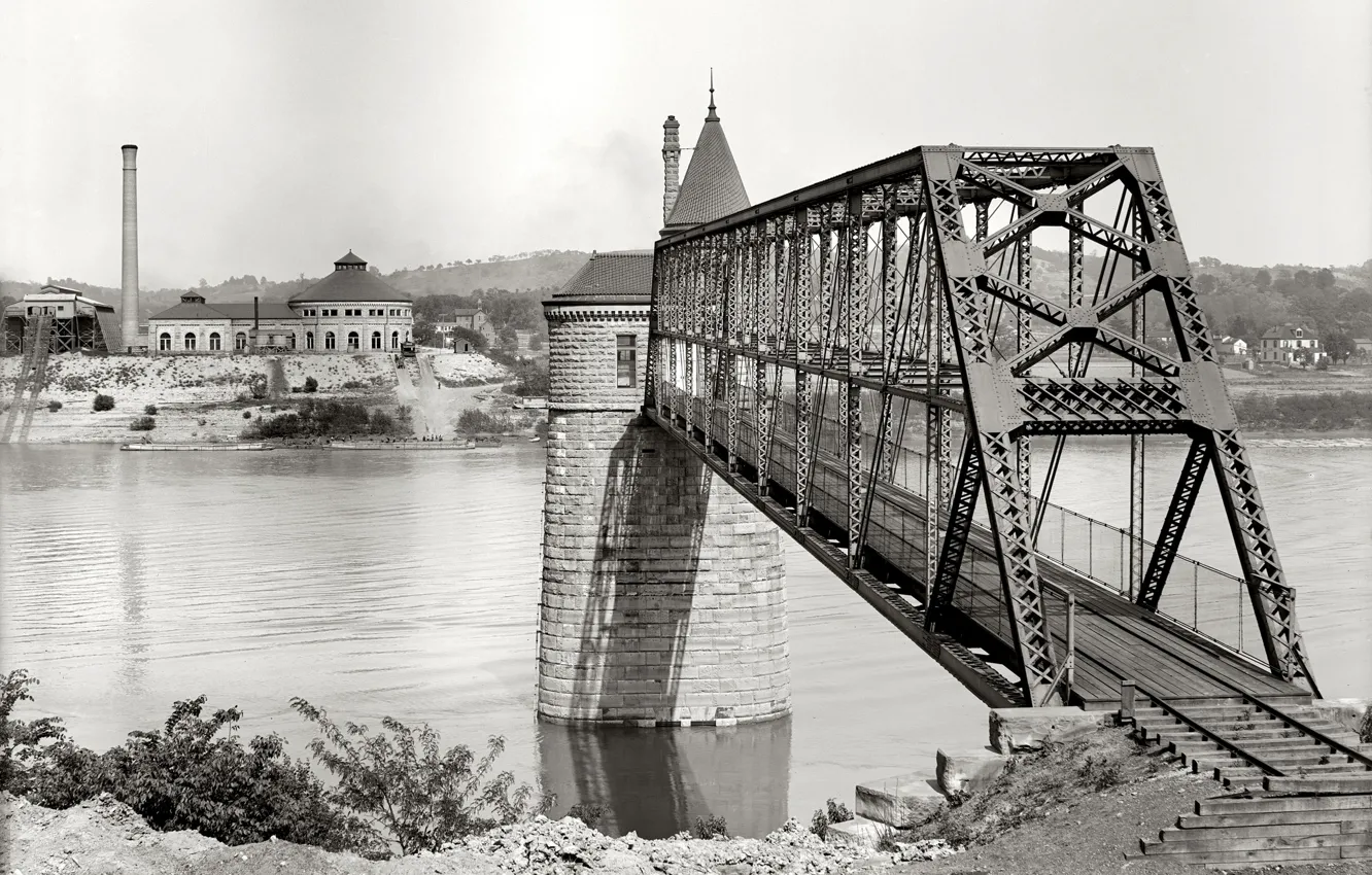 Фото обои мост, ретро, река, США, 1903-й год