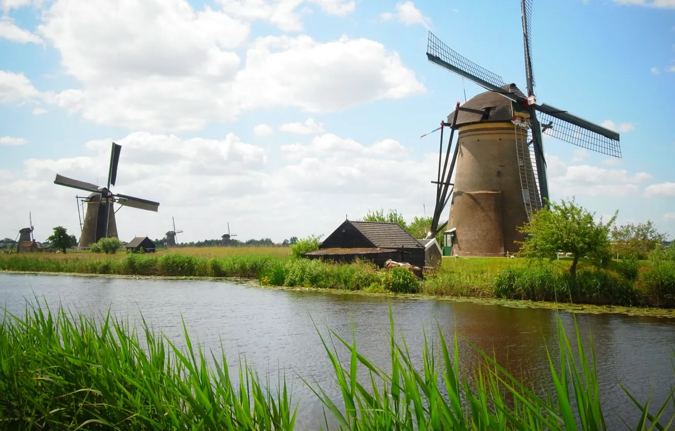 Фото обои europe, windmill, rotterdam, kinderdijk, wind turbine, ..netherlands
