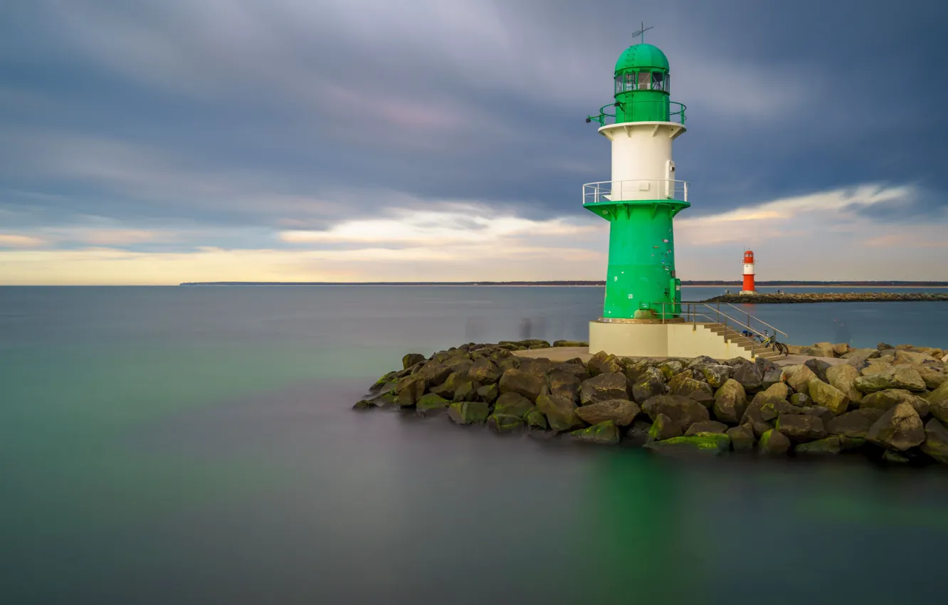 Фото обои море, маяк, Германия, Baltic Sea, Warnemünde