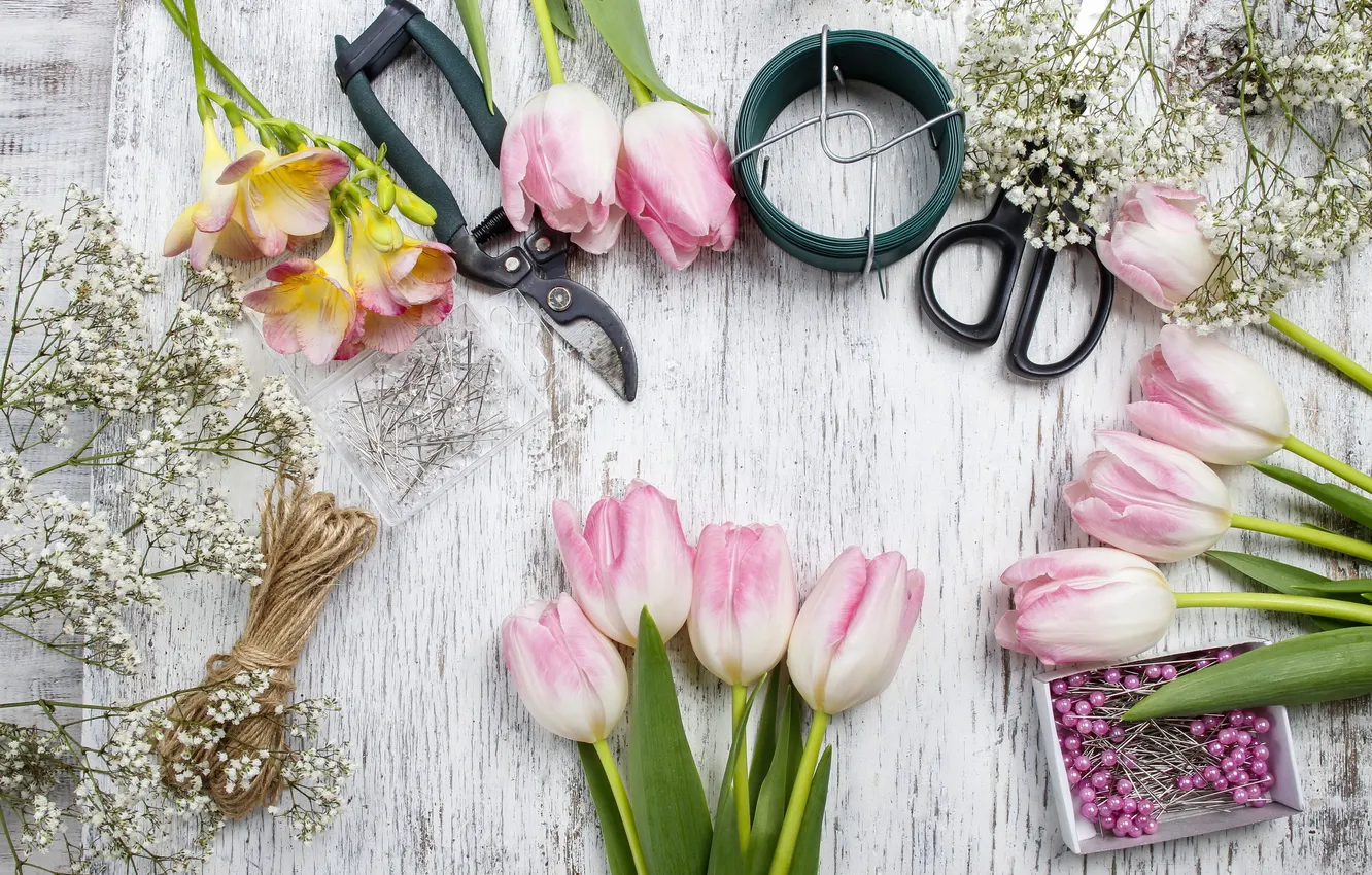 Фото обои тюльпаны, pink, flowers, tulips, spring, decoration, workplace, florist