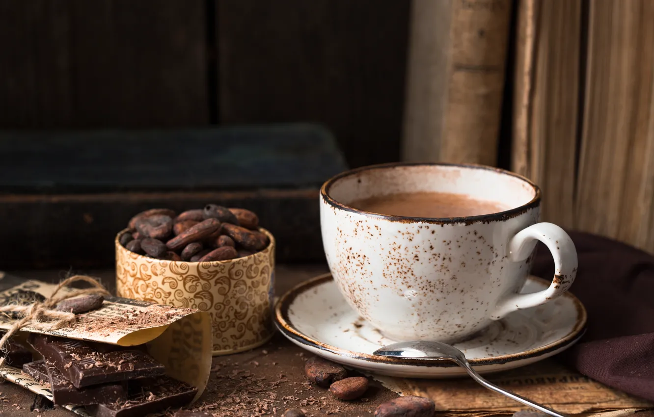 Фото обои чашка, плитка шоколада, какао, бобы, Natasha Breen