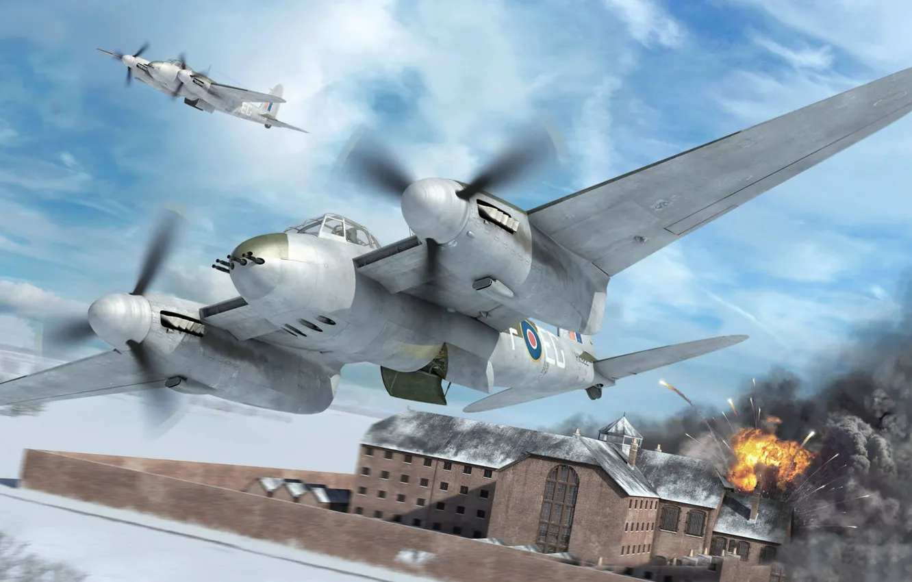 Фото обои рисунок, арт, De Havilland Mosquito, британский многоцелевой бомбардировщик, ночной истребитель времён Второй мировой войны