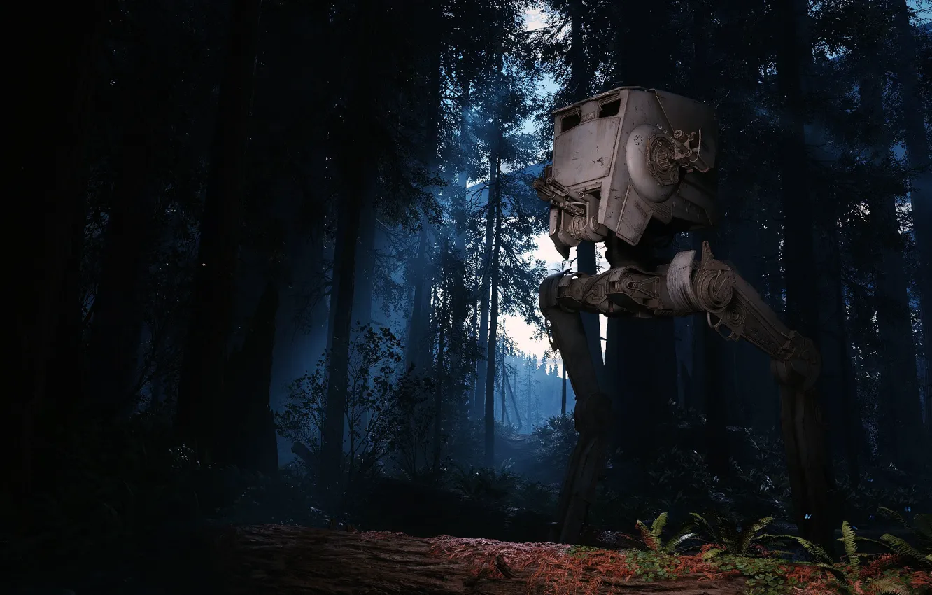 Фото обои лес, деревья, Electronic Arts, star wars battlefront, At-st walker