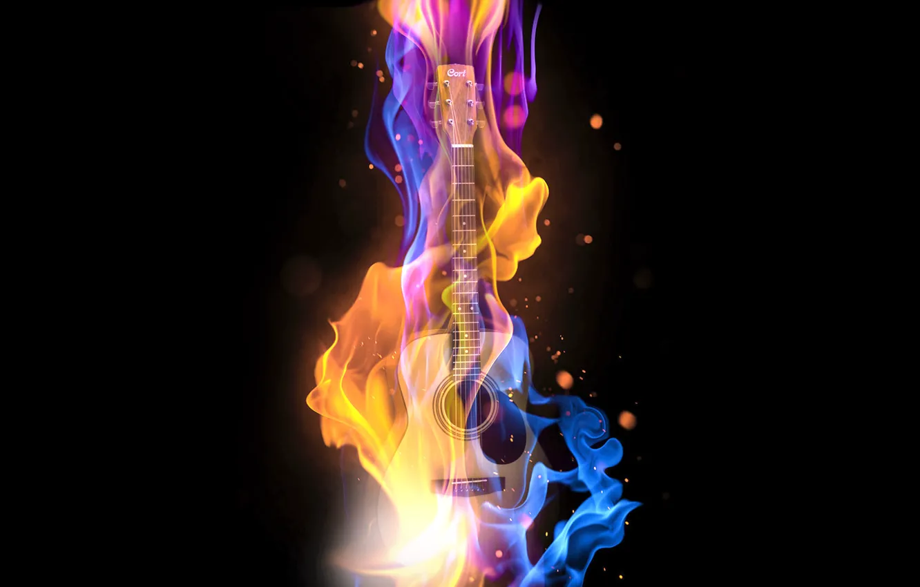 Фото обои музыка, огонь, гитара, бас, бас-гитара