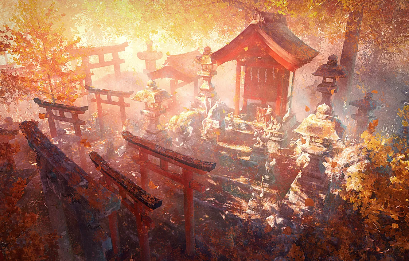 Фото обои осень, Япония, Храм, Киото, Фусими Инари, святилище тысяч ворот