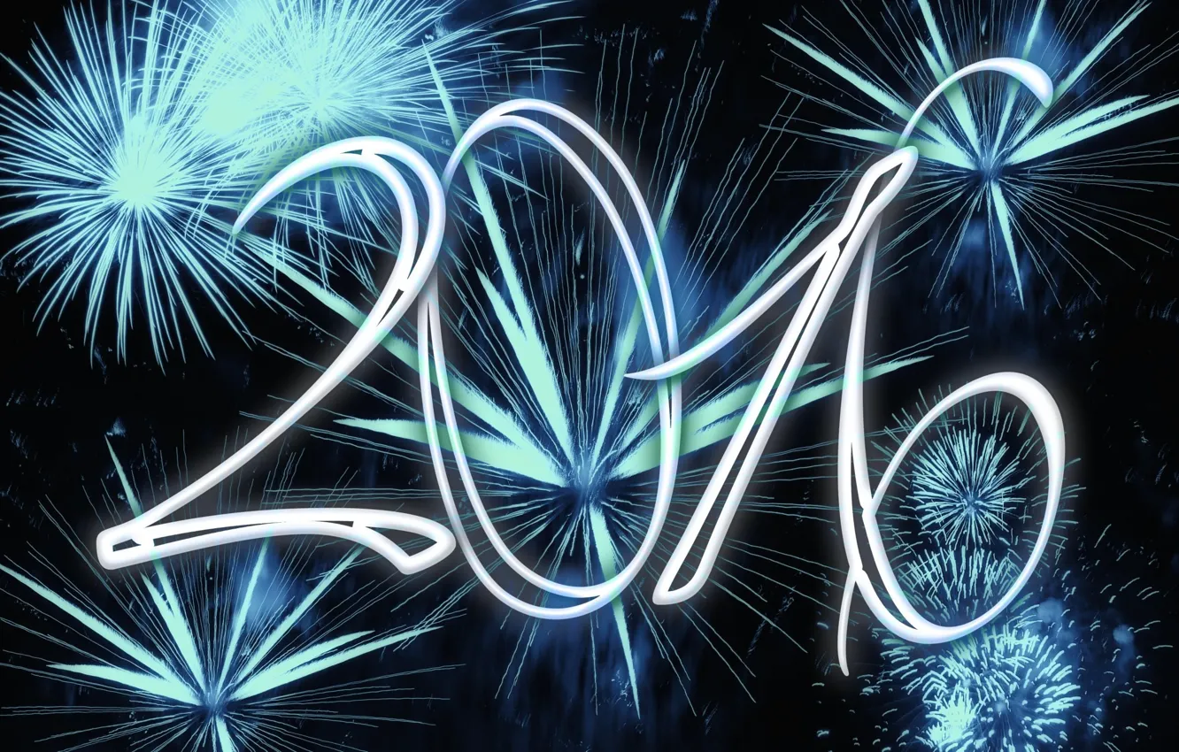 Фото обои фейерверки, Happy New Year 2016, Новый год 2016, С Новым 2016 годом, каллиграфические буквы