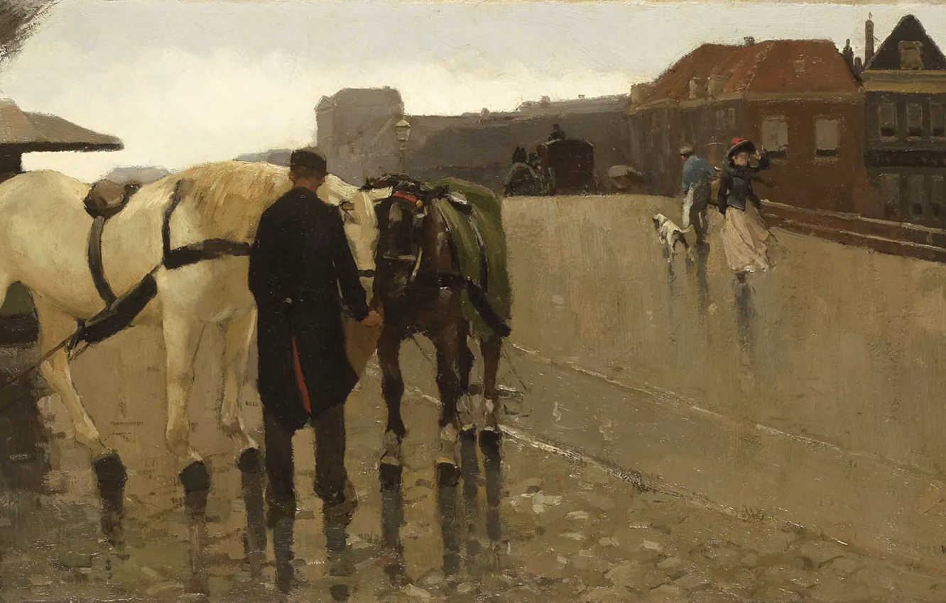 Фото обои масло, картина, холст, 1895, Виллем де Зварт, Мост Wagenbrug в Гааге, Willem de Zwart