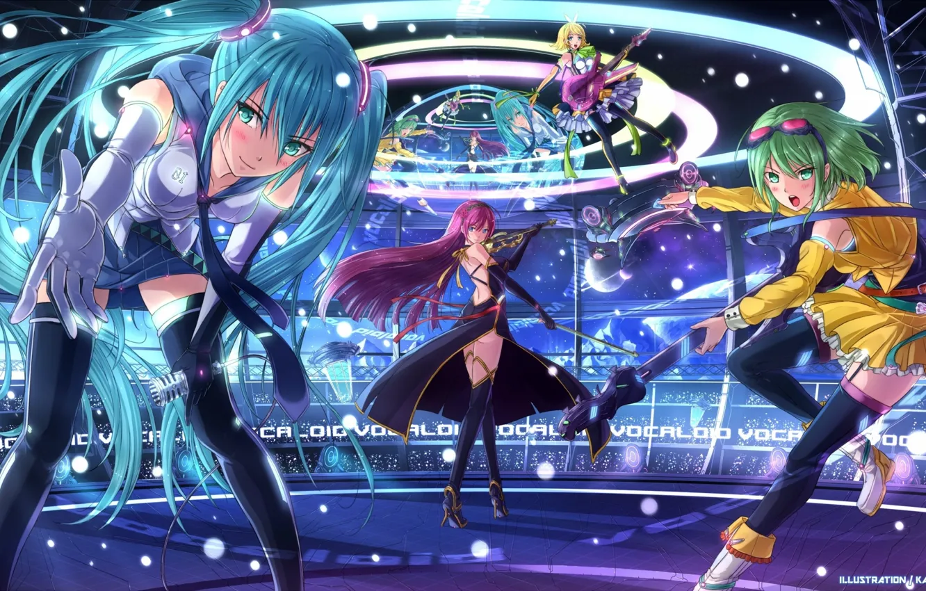 Фото обои музыка, сцена, гитара, music, guitar, vocaloid, hatsune miku, вокалоид