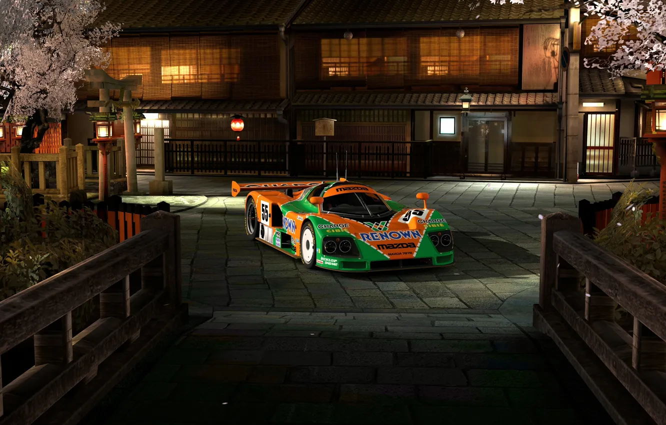 Фото обои деревья, дом, cars, Gran Turismo 5, racing, sports, mazda 787b