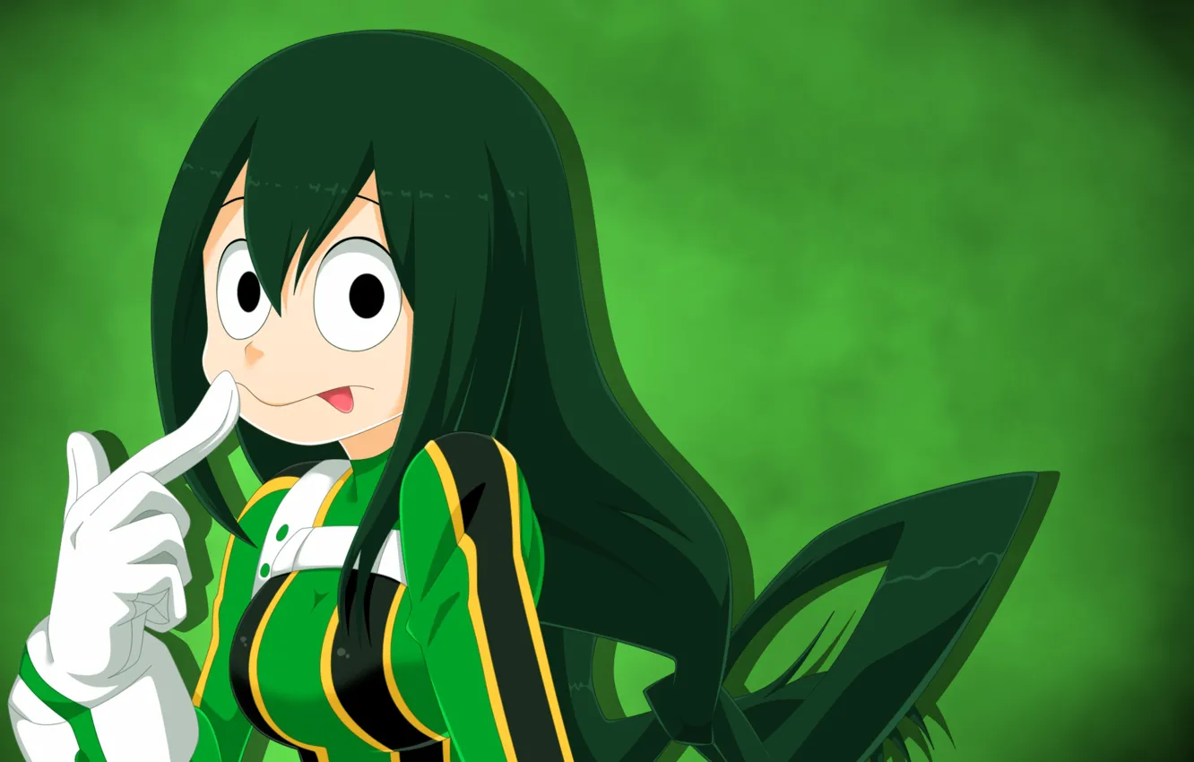 Фото обои green, frog, anime, japanese, oppai, uniform, seifuku, My Hero Academia