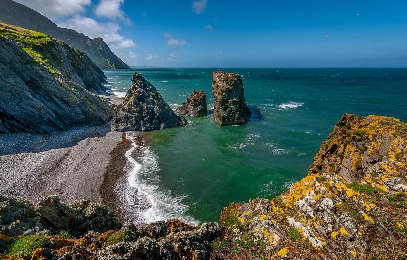 Фото обои море, скалы, Уэльс