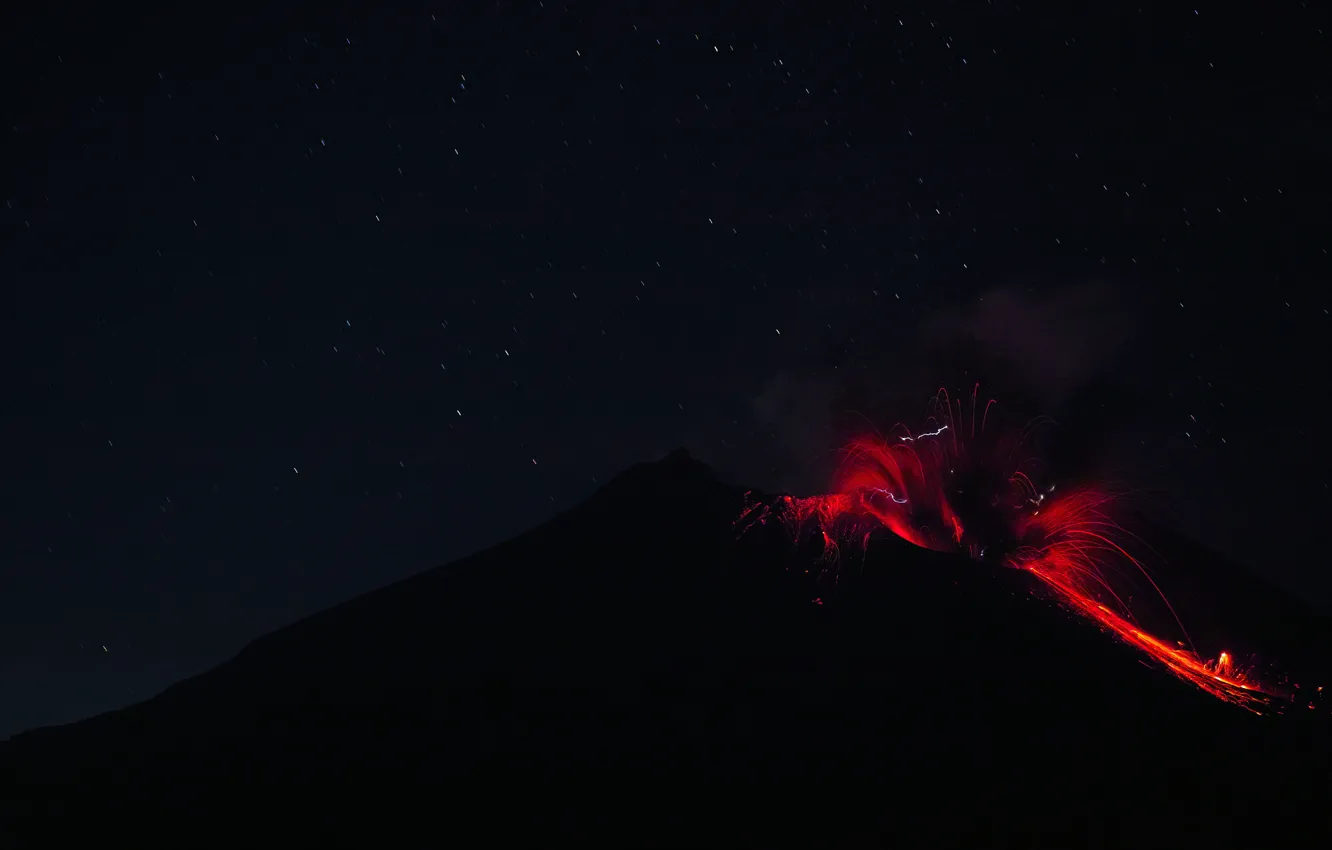 Фото обои огонь, стихия, вулкан, извержение, лава, Сакурадзима