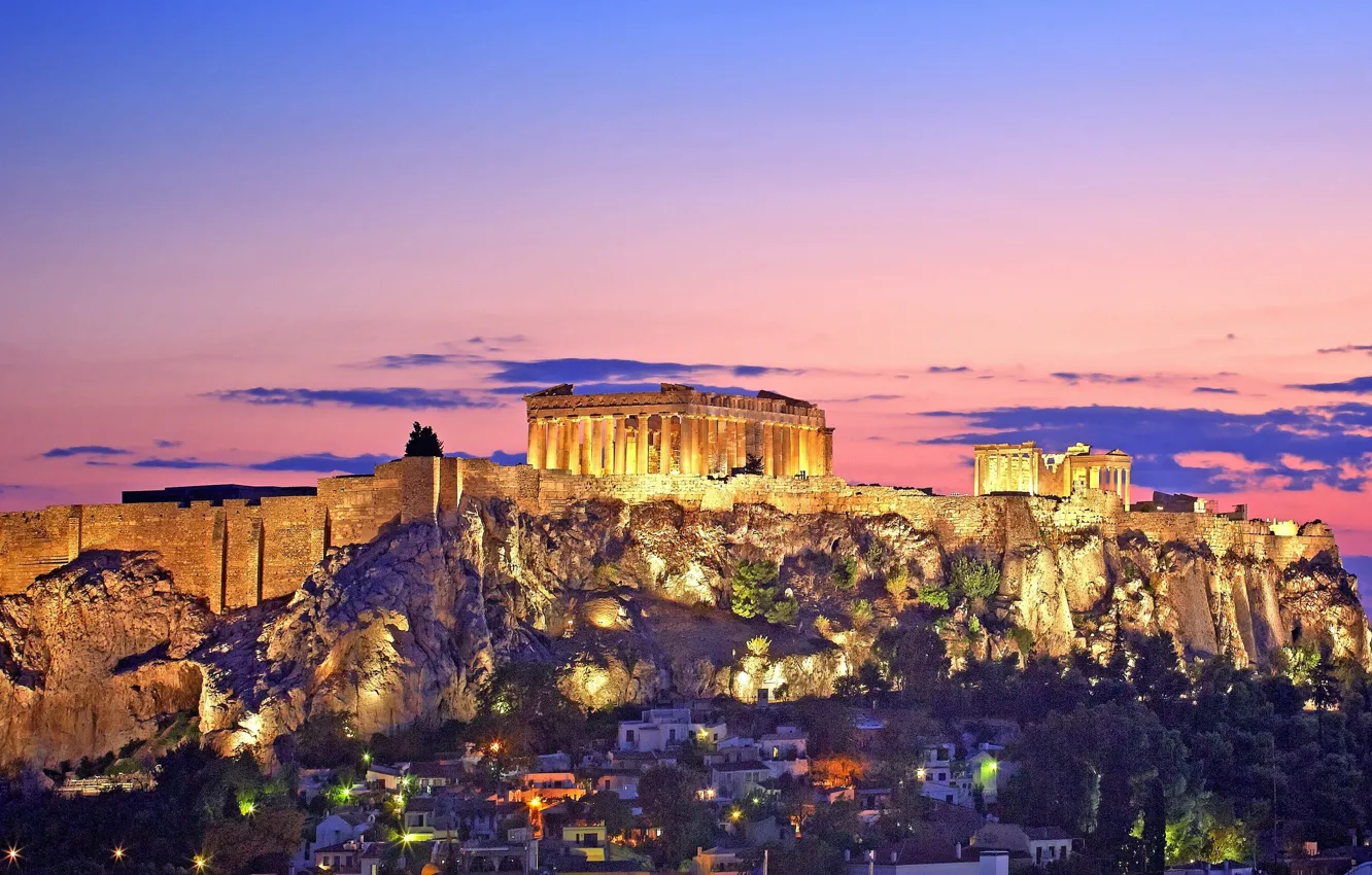 Фото обои огни, Греция, Парфенон, Афины, Акрополь