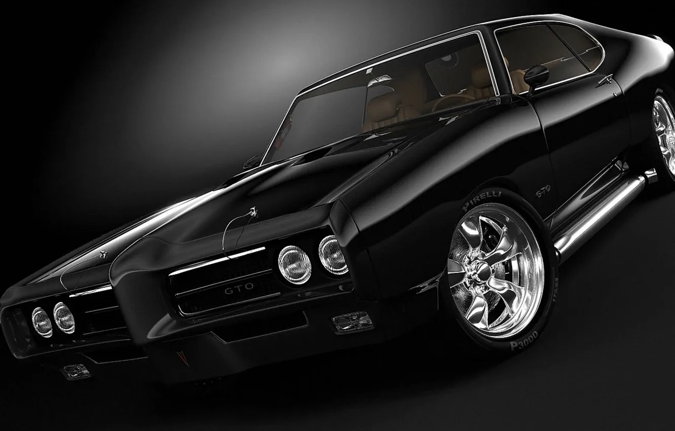 Фото обои чёрная, Pontiac, GTO