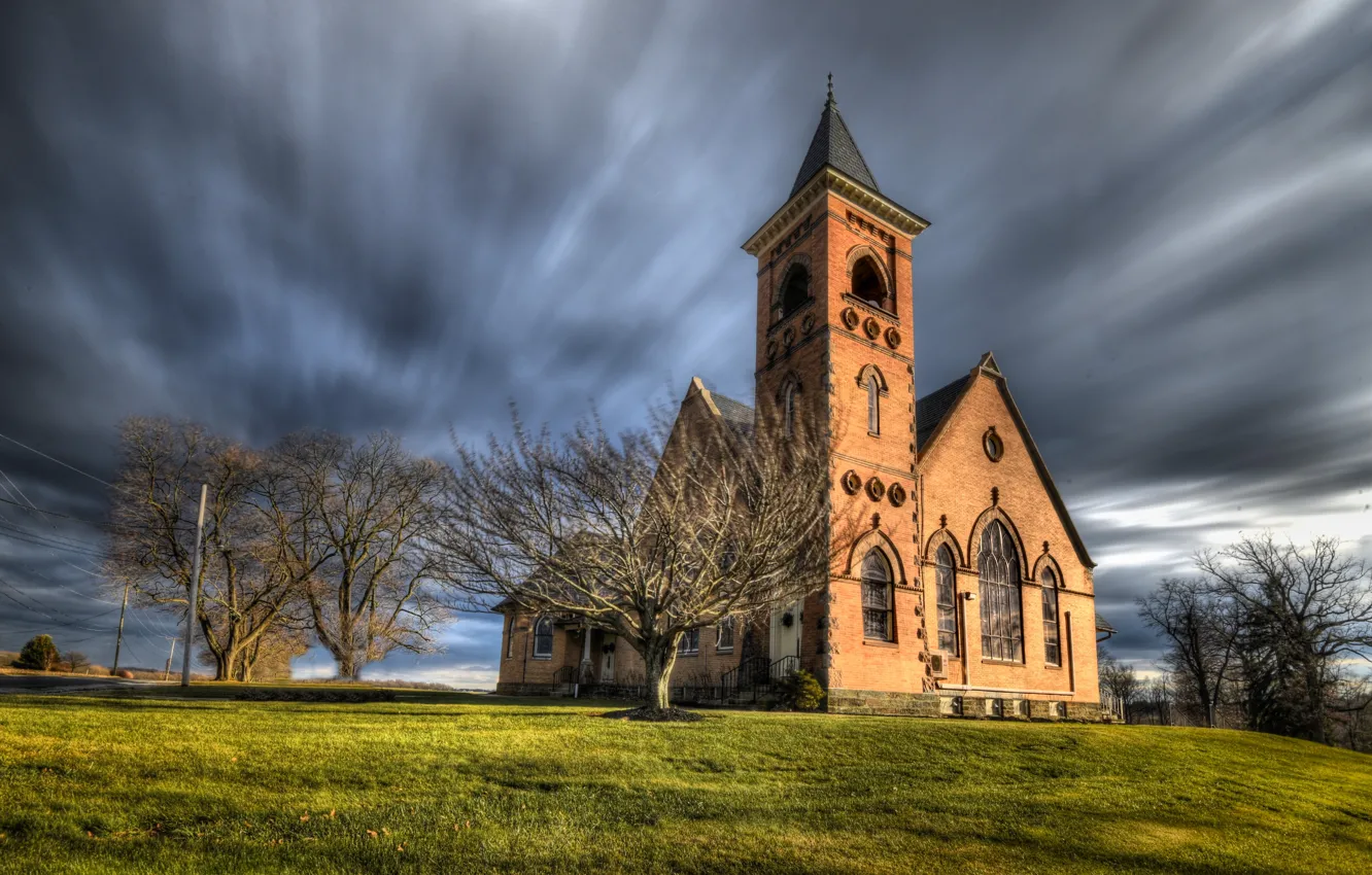 Фото обои United States, Sunset, Pennsylvania, Church, Borough of Cross Roads
