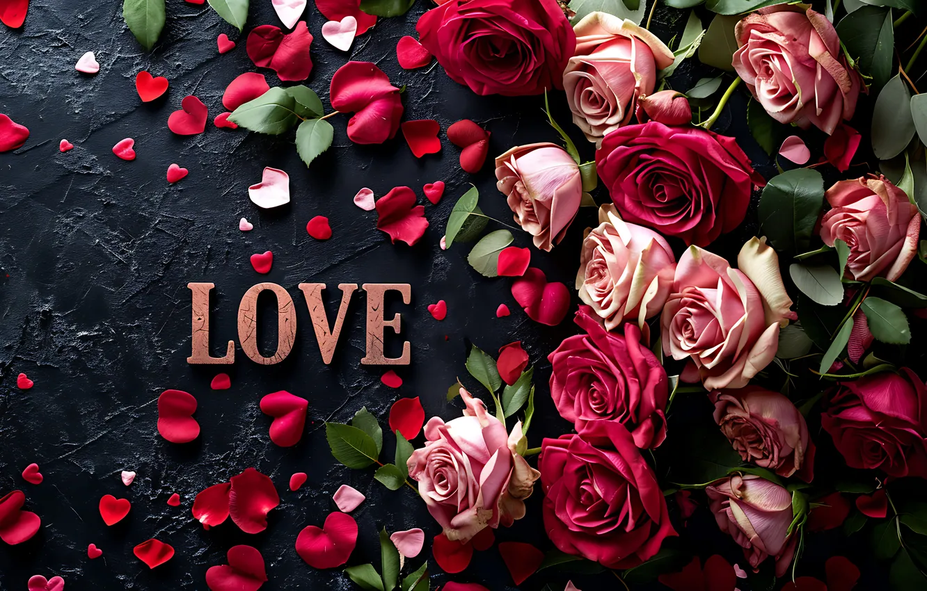 Фото обои любовь, цветы, романтика, сердце, розы, love, happy, День святого Валентина