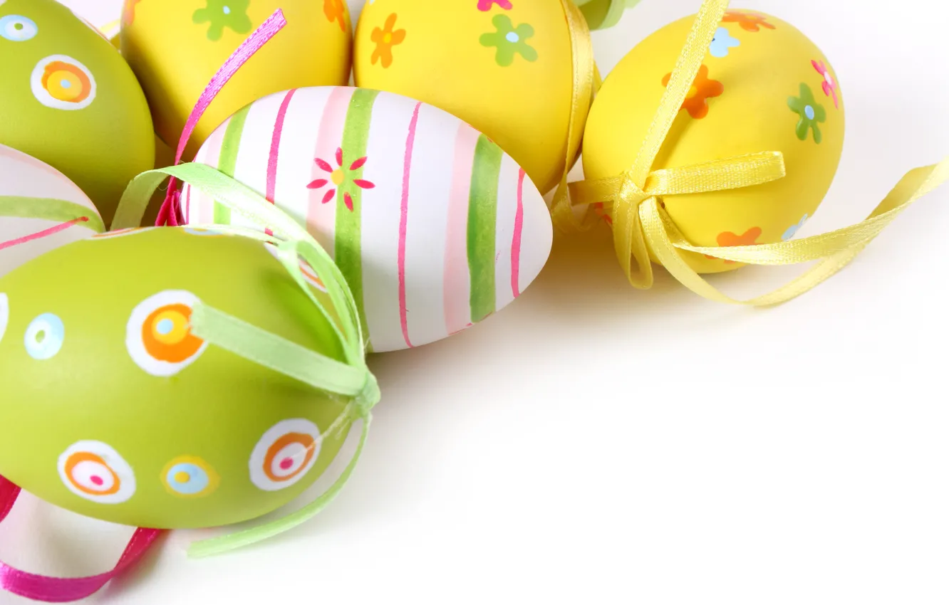 Фото обои праздник, узор, яйца, пасха, разноцветные, бантик