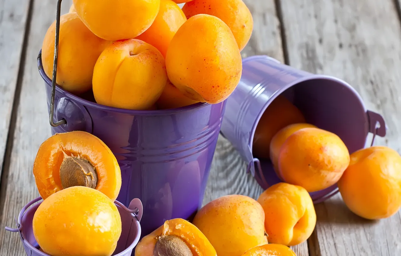 Фото обои фрукты, fruit, абрикосы, apricots, Buckets, Ведерки