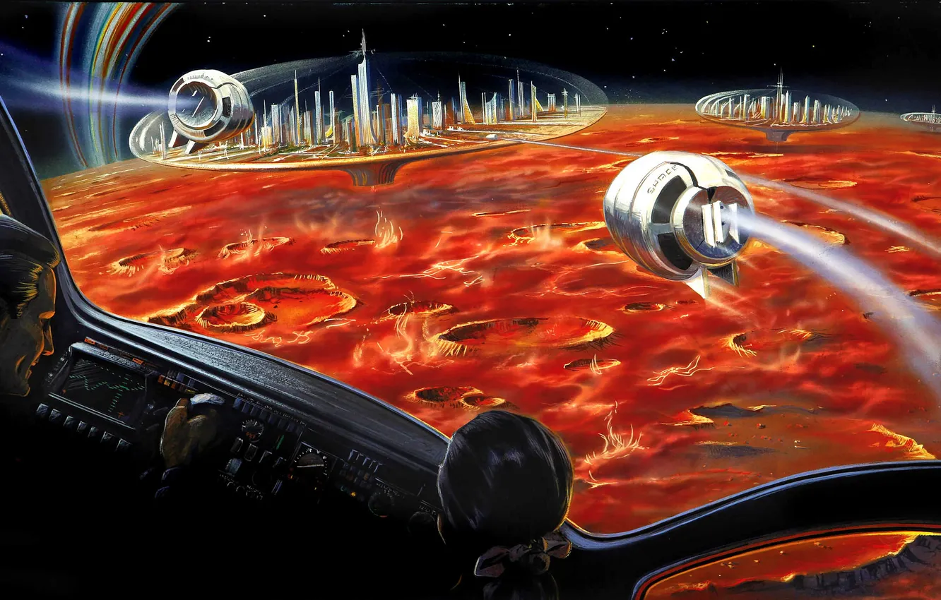 Фото обои космос, поверхность, города, фантастика, планета, космический корабль