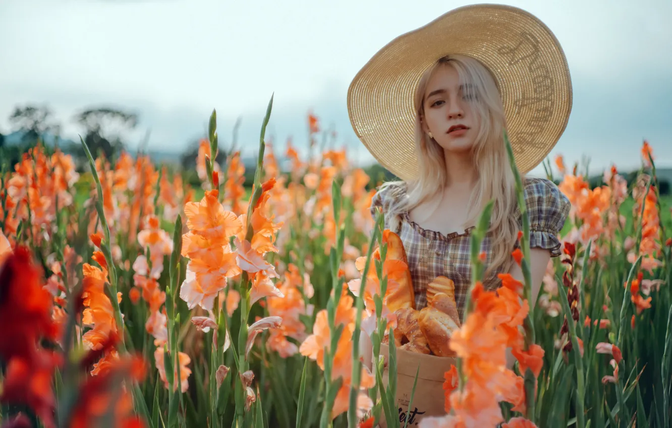 Фото обои лето, девушка, цветы