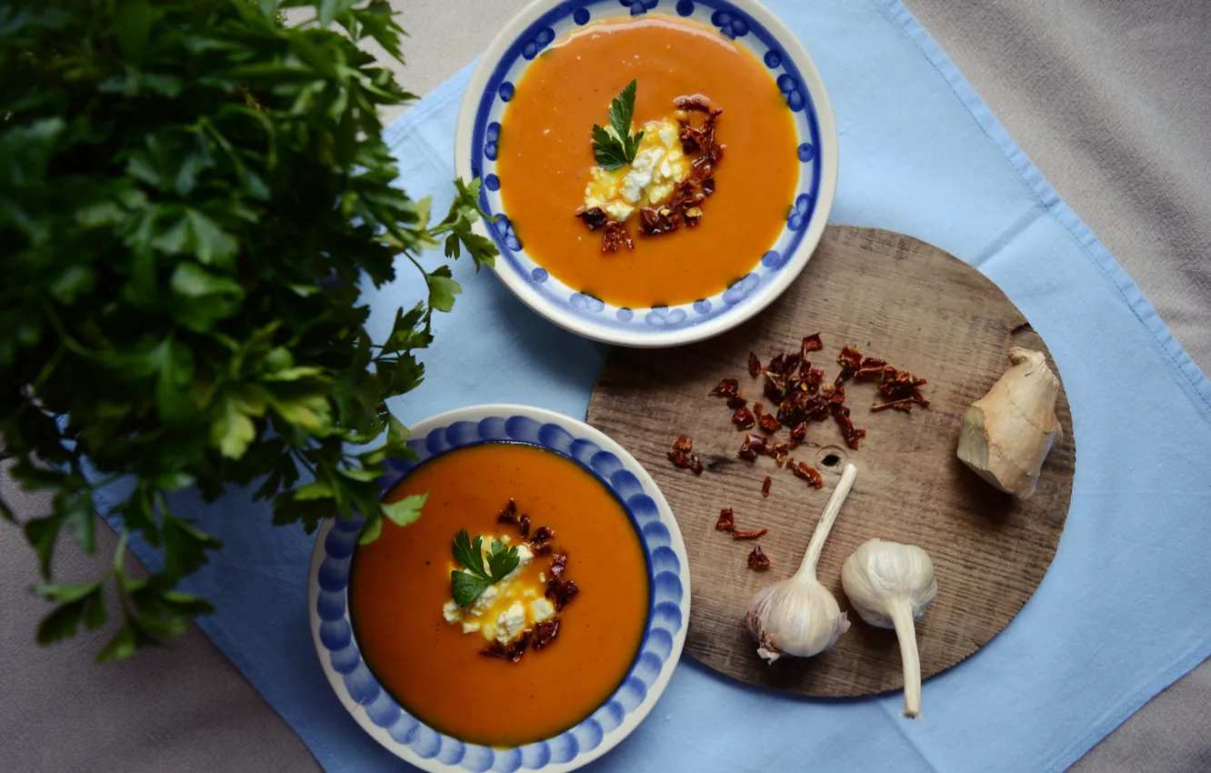 Фото обои garlic, Чеснок, Суп из тыквы, Pumpkin cream soup