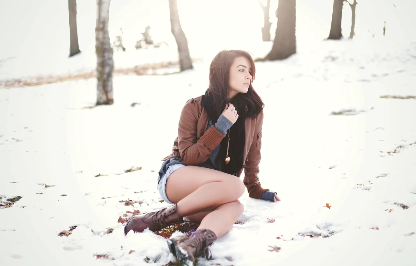 Фото обои зима, девушка, брюнетка, красотка, Katie JoAnne