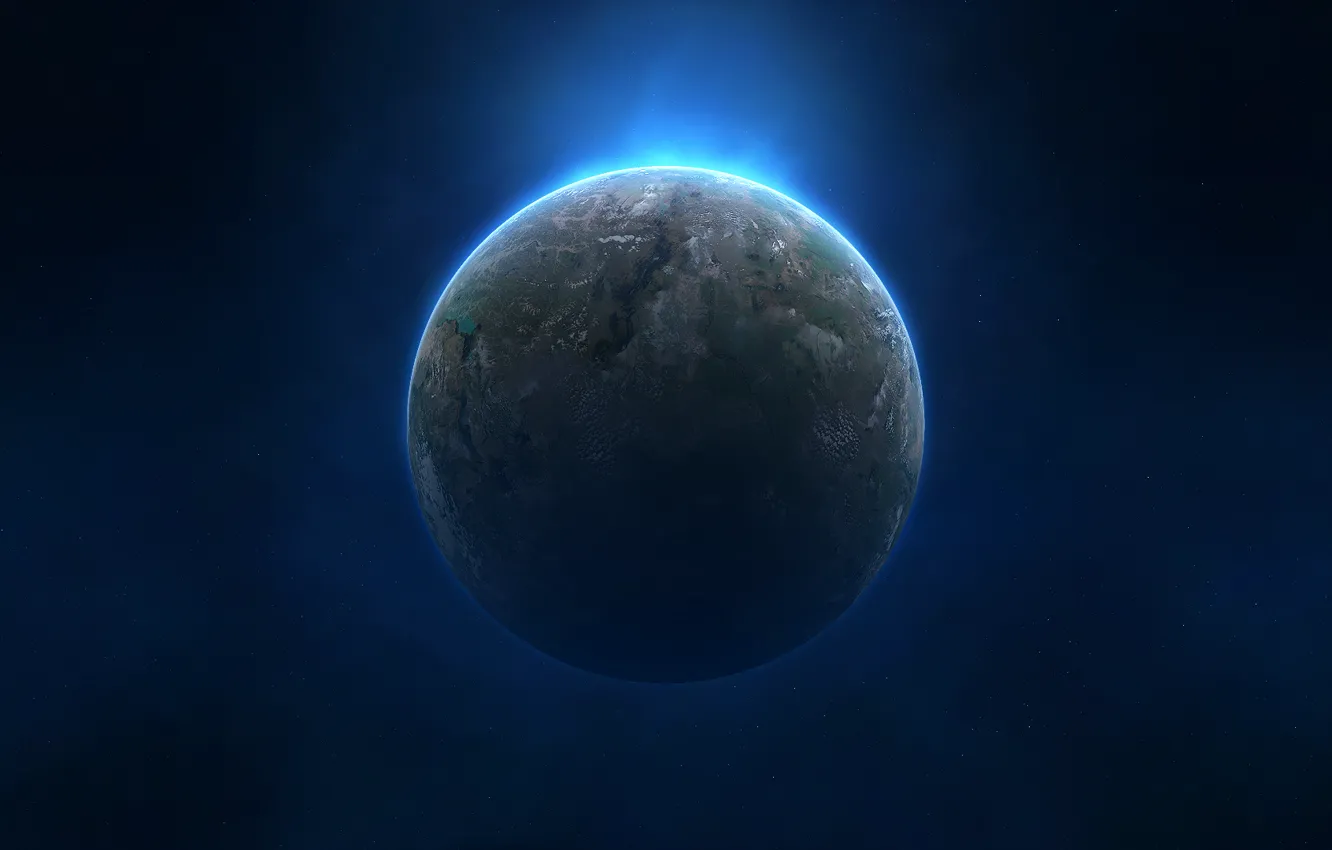 Фото обои звезды, синий, туман, планета