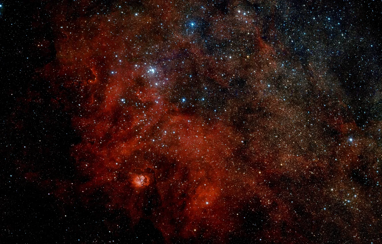 Фото обои Stars, Nebula, VLT Survey Telescope, H II Region, Sharpless 2-54, Constellation of Serpens Cauda