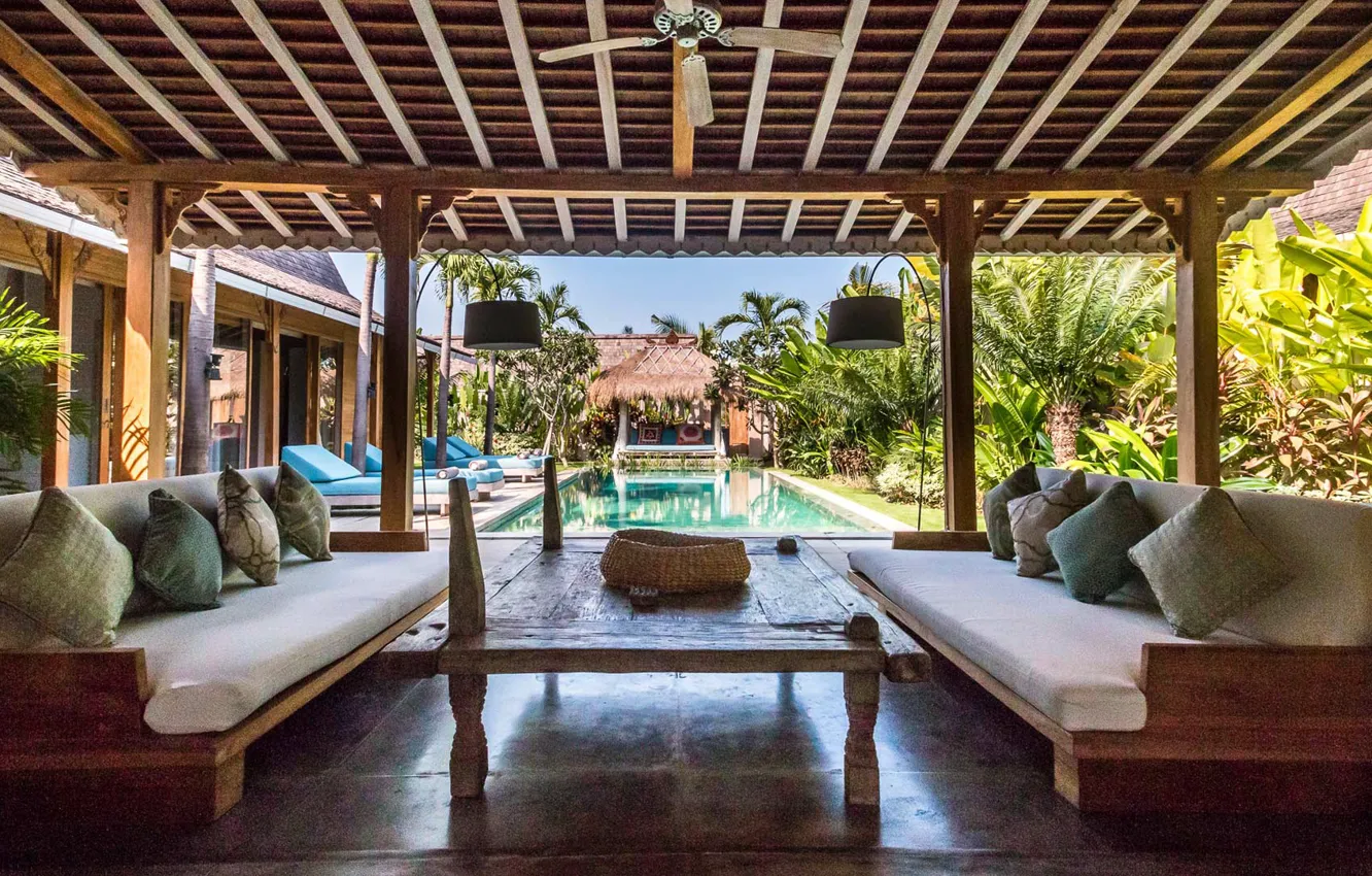Фото обои вилла, интерьер, бассейн, Бали, курорт, терраса, Зона отдыха, villa Mannao Estate in Bali