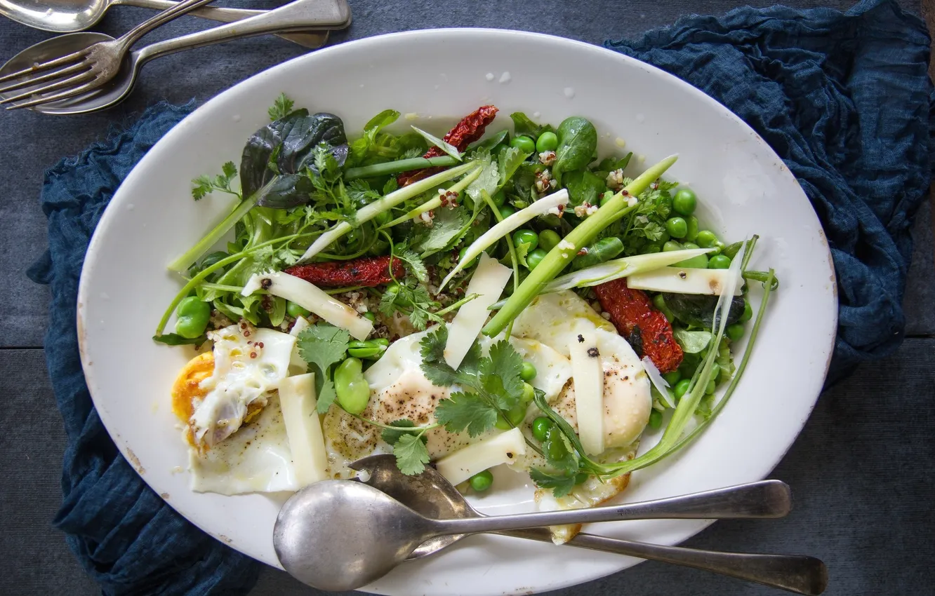 Фото обои яйцо, горох, овощи, салат