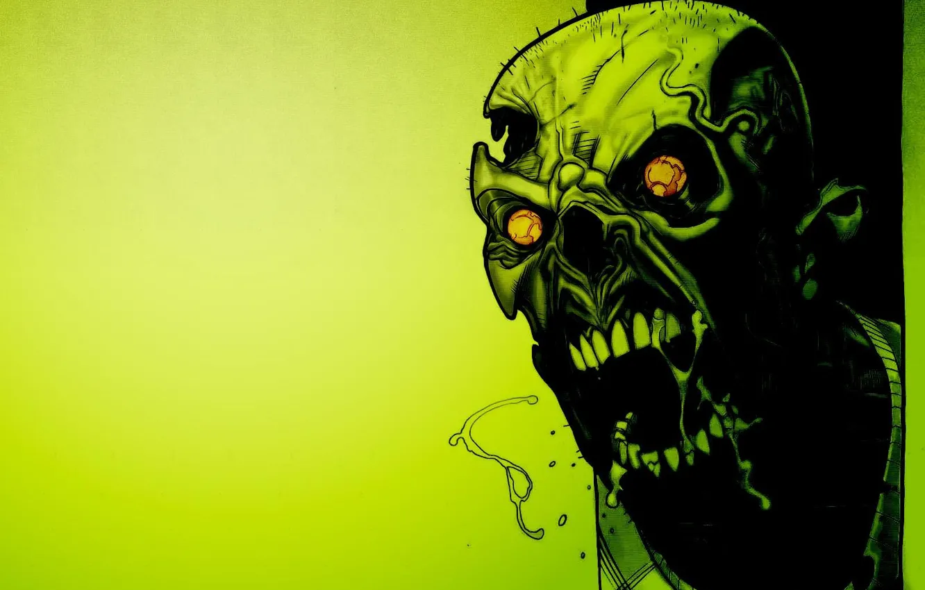 Фото обои зеленый, green, Череп, зомби, horror, toxic, zombie