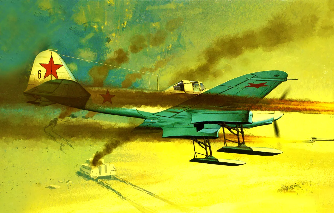 Фото обои war, art, painting, ww2, IL-2 Sturmovik Ski Equipped Early Version
