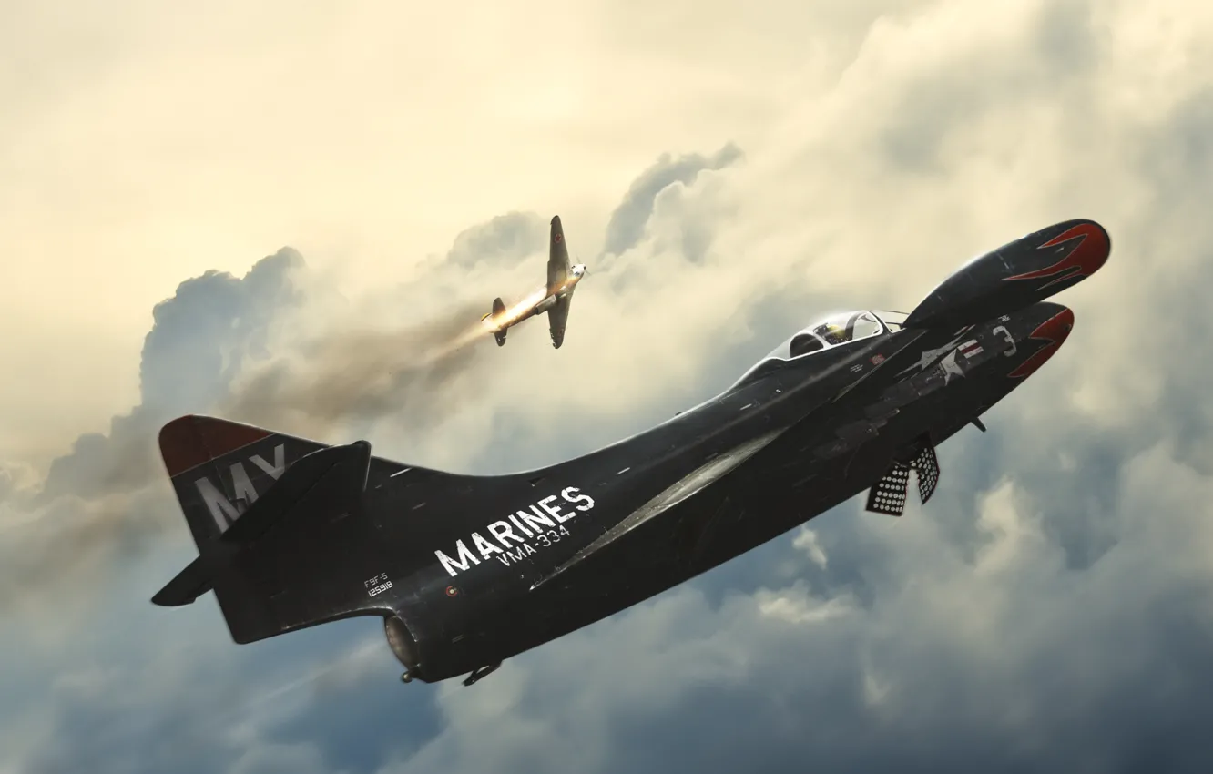 Фото обои небо, Самолет, F9F-5s