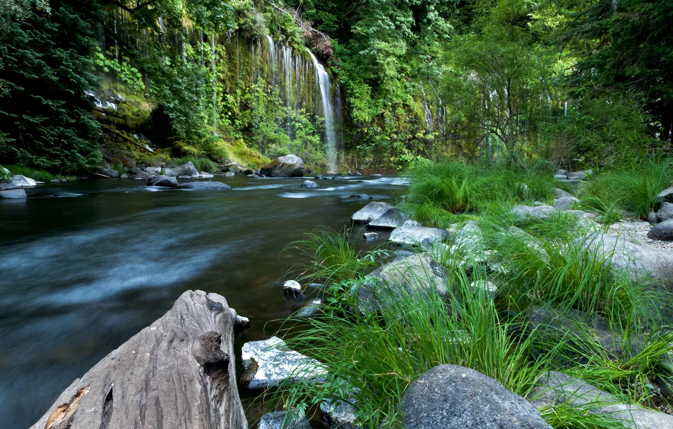 Фото обои ручей, камни, Калифорния, США, водопады, Mossbrae falls