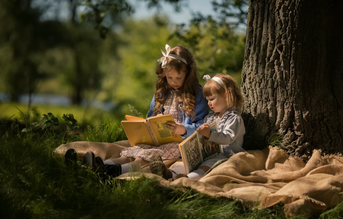 Фото обои осень, девочка, книга