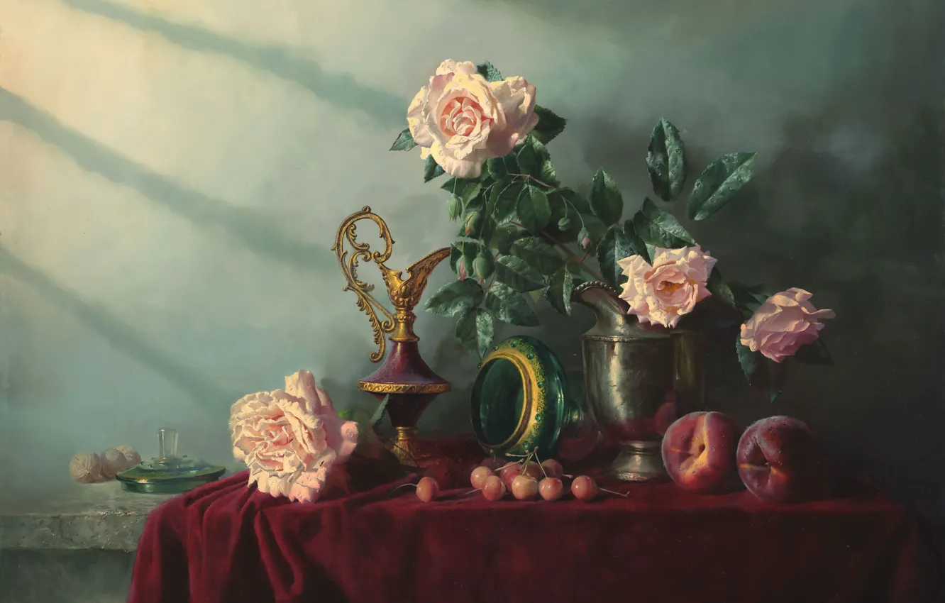 Фото обои ягоды, розы, фрукты, натюрморт, Алексей Антонов