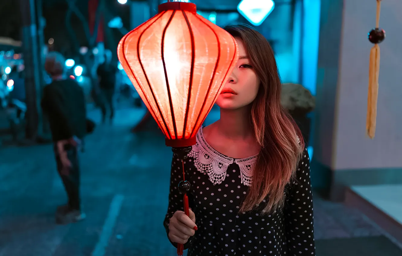 Фото обои Girl, City, Light, Beautiful, Asian, Model, Night, Street