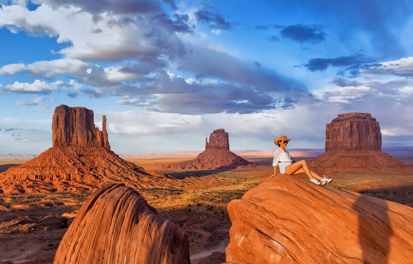 Фото обои девушка, пейзаж, Monument Valley