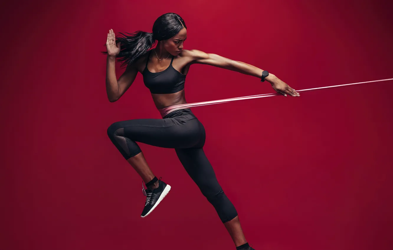 Фото обои девушка, sport, red, спортсменка, мотивация, black woman, fitnes women