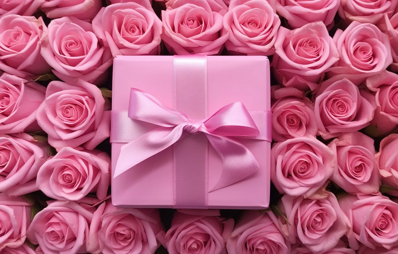 Фото обои цветы, подарок, розы, розовые, pink, flowers, beautiful, present