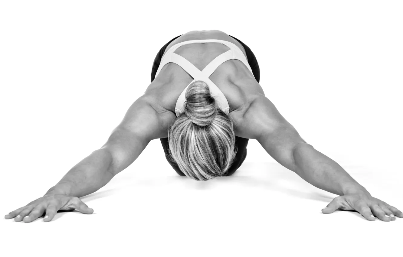 Фото обои white and black, stretching, yoga pose