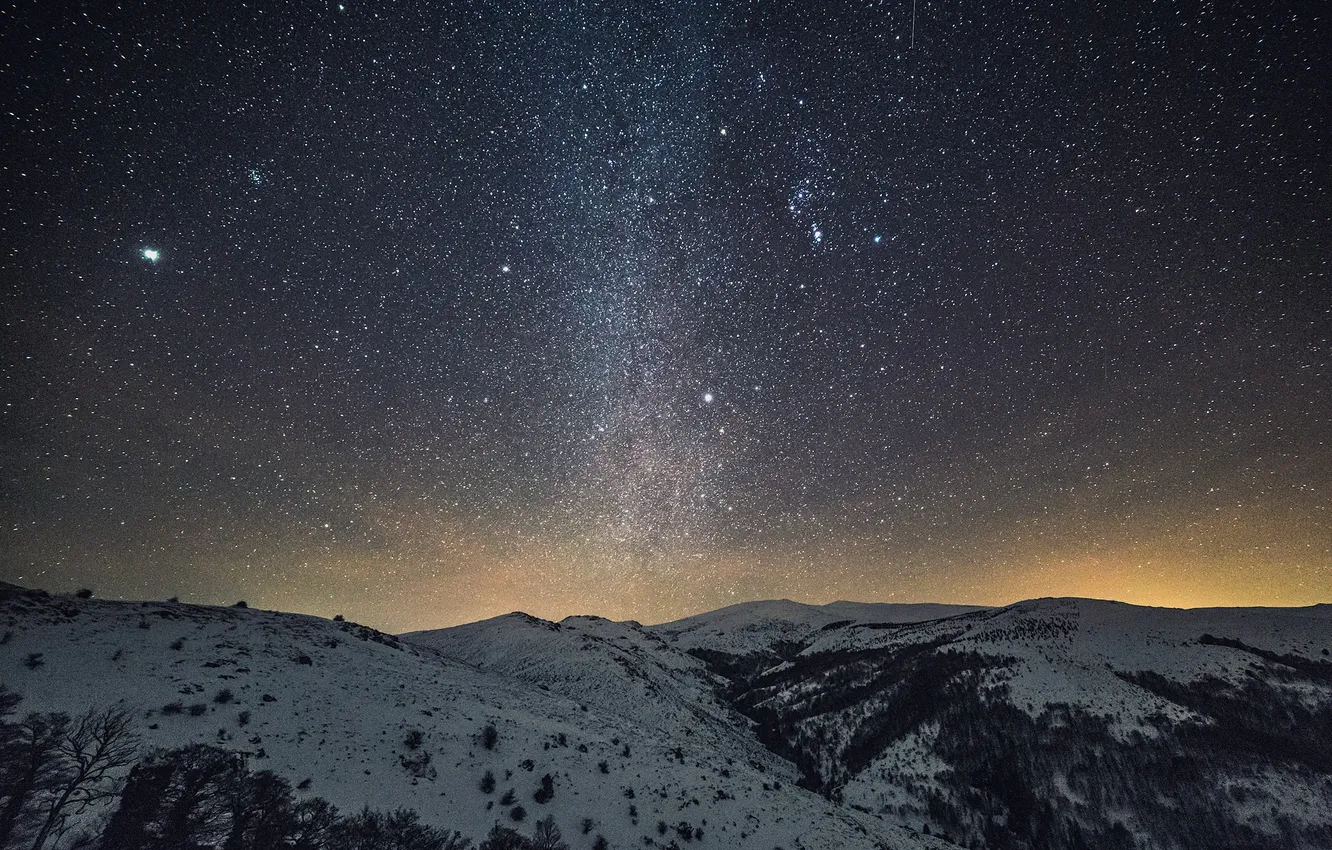 Фото обои космос, звезды, горы, ночь, пространство