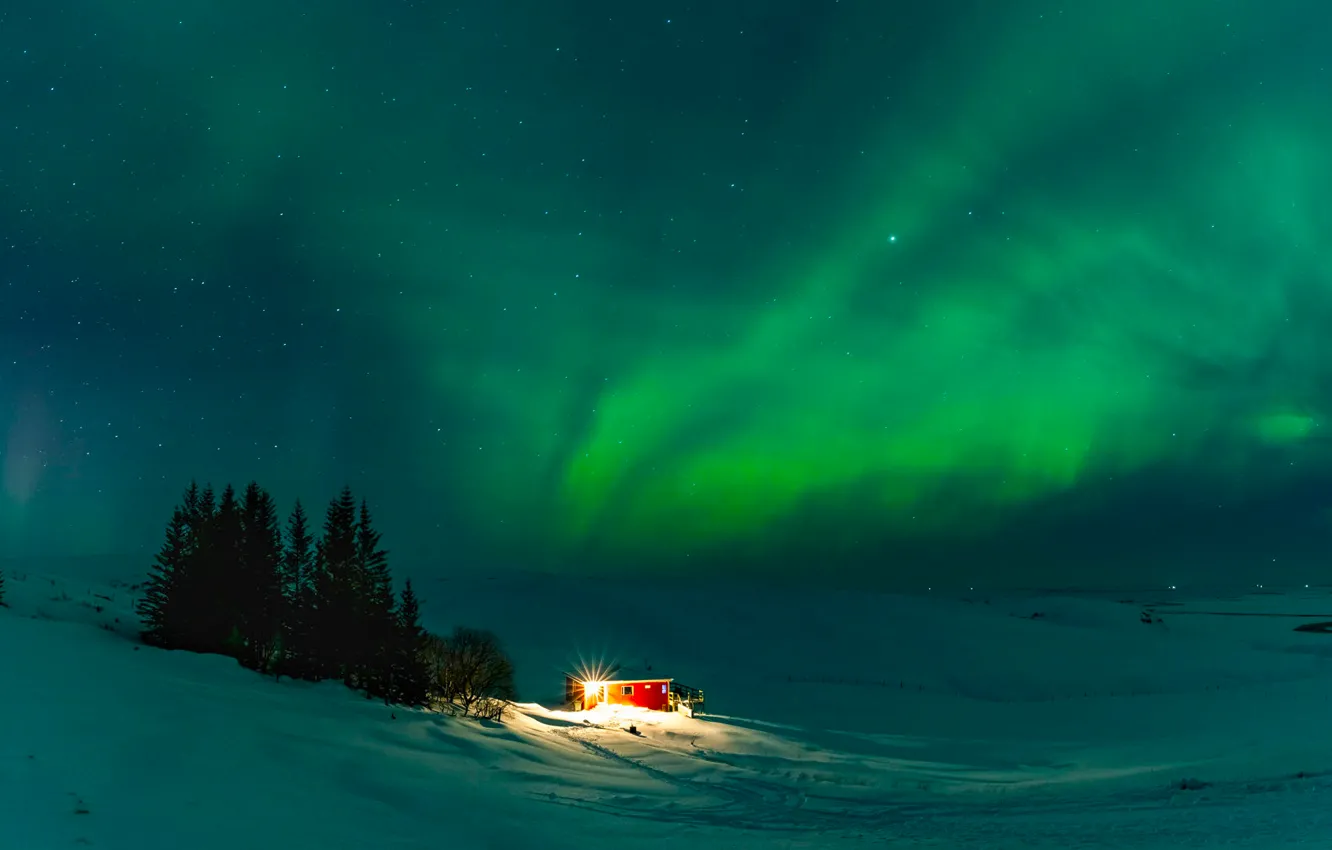 Фото обои Nature, Aurora, Winter, Landscape, Iceland, Travel, Cold, Wonderful